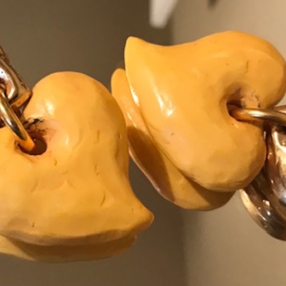 Jumbo RENA LANGE France Signed Huge Yellow HEART Earrings
